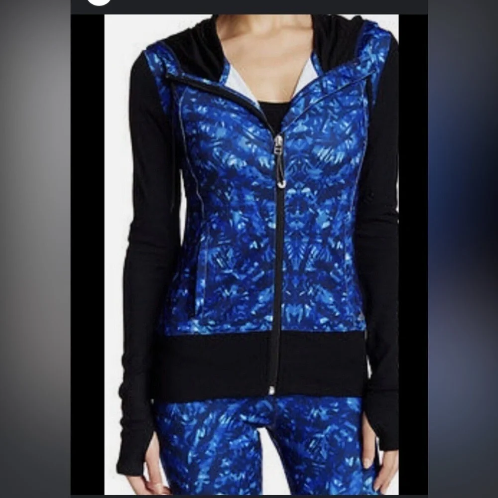 Alo yoga blue black printed flow hoodie S athletic activewear full zip winter